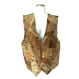 Instruments-Band-Music-Brown Vest-RARE Vintage-Cotton Works- Suede JAZZ